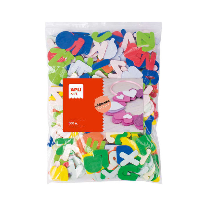 Apli Formas Goma Eva Adhesivas Letras 500U - Faciles de Pegar - Variadas Formas de Letras - 500 Unidades en El Paquete