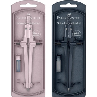 Faber-Castell Stream 2025 Compas Escolar de Ajuste Rapido - Circunferencias de hasta Ø 340mm - Incluye Bote de Minas - Colores
