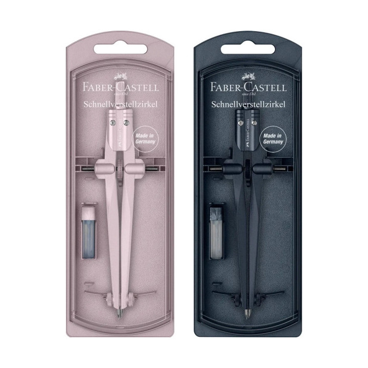 Faber-Castell Stream 2025 Compas Escolar de Ajuste Rapido - Circunferencias de hasta Ø 340mm - Incluye Bote de Minas - Colores