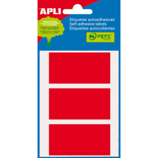 Apli Minibolsa de 15 Etiquetas Rectangulares 34x67mm - 5 Hojas por 3 Etiquetas - Adhesivo Permanente - Cantos Romos - Color Roj