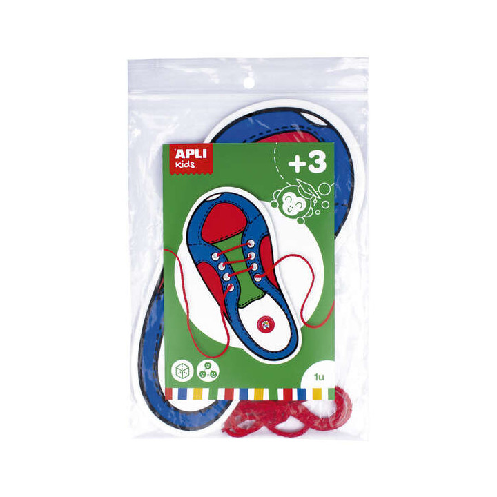 Apli Juego de Aprendizaje para Atar Zapatos - Plantilla de Plastico en Forma de Zapato de 100x210mm - Desarrolla Psicomotricida