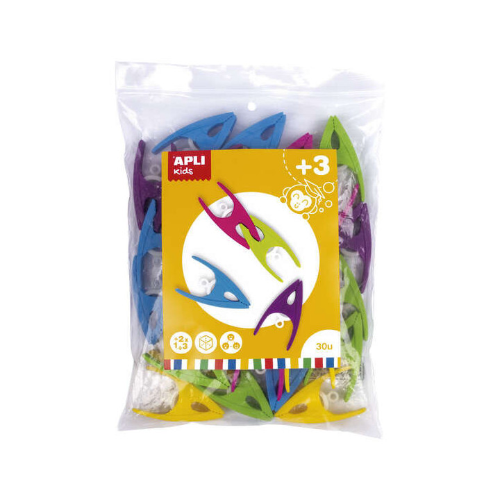 Apli Pinzas de Plastico para Niños - Tamaño 60x33x15 - Colores Surtidos: Amarillo