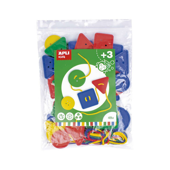 Apli Juego de 48 Botones Ensartables - Formas y Tamaños Variados - Desarrolla Psicomotricidad y Creatividad - Colores Surtidos
