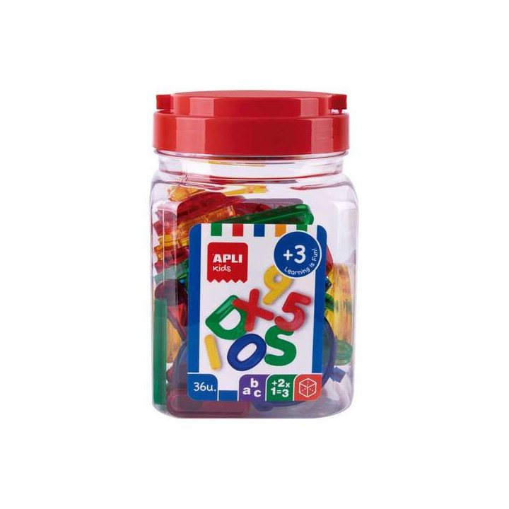 Apli Pack de 36 Letras y Numeros Transparentes - Tamaño 50 mm - Colores Surtidos