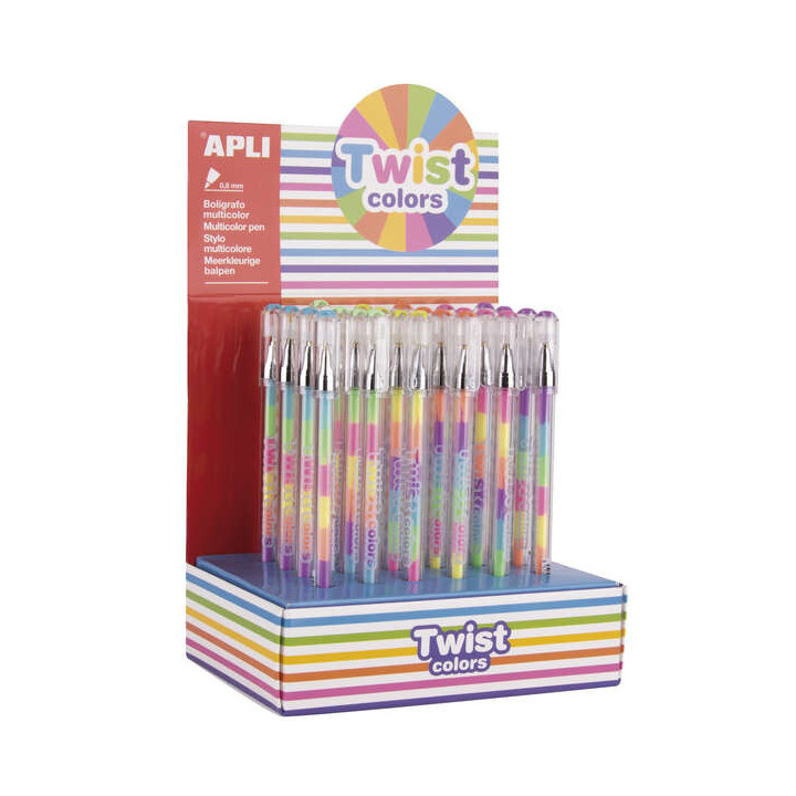 Apli Expositor Boligrafos Gel Pen Twist Colors - 0.8mm - Tinta Que Cambia de Color - Acabado Fluor - 24 Unidades - Secado Rapid