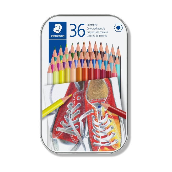 Staedtler 175 Caja Metalica de 36 Lapices Hexagonales de Colores - Colores Surtidos