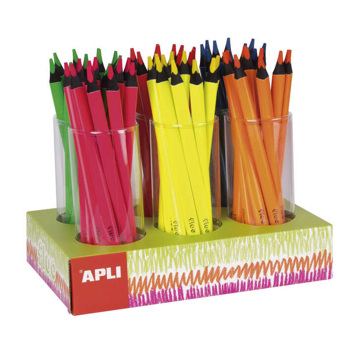 Apli Jumbo Fluor Expositor de 108 Lapices Triangulares de Colores Fluorescentes - 5mm de Grosor - Colores Fluorescentes Surtido