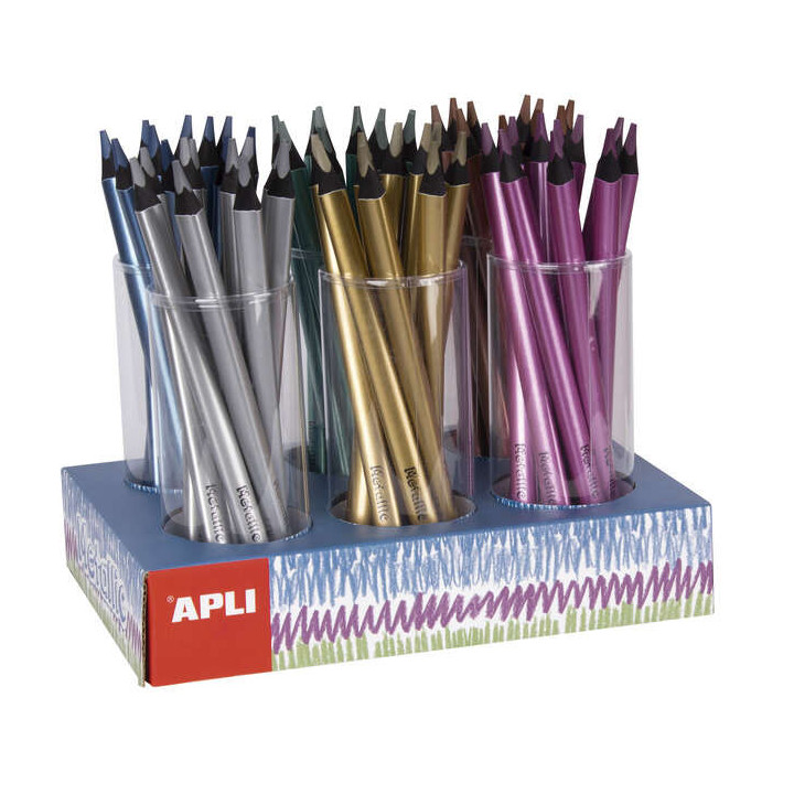 Apli Jumbo Fluor Expositor de 108 Lapices Triangulares de Colores Metalicos - 5mm de Grosor - Mejor Sujecion y Mayor Superficie