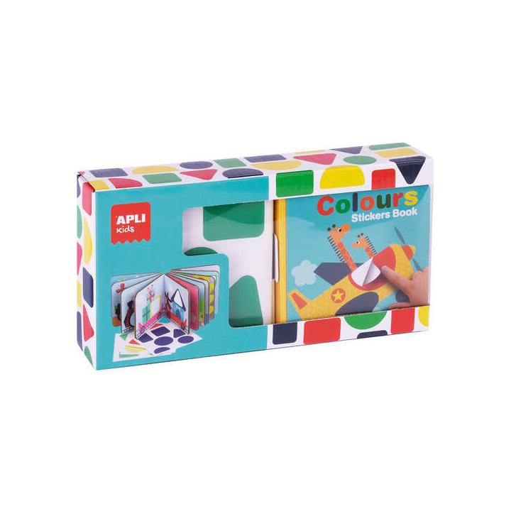 Apli Libro de Pegatinas Formas Geometricas - Tamaño 100x100x40mm - 10 Paginas de Carton Rigido 3mm - 4 Hojas de Gomets Removib