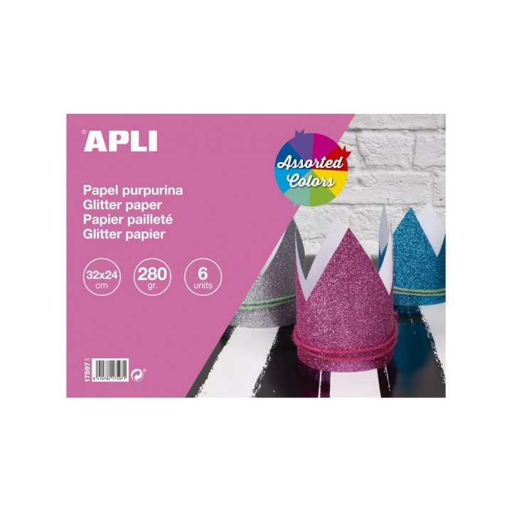Apli Bloc Cartulinas Purpurina - 280gr - Ideal para Manualidades y Scrapbooking - Colores Surtidos