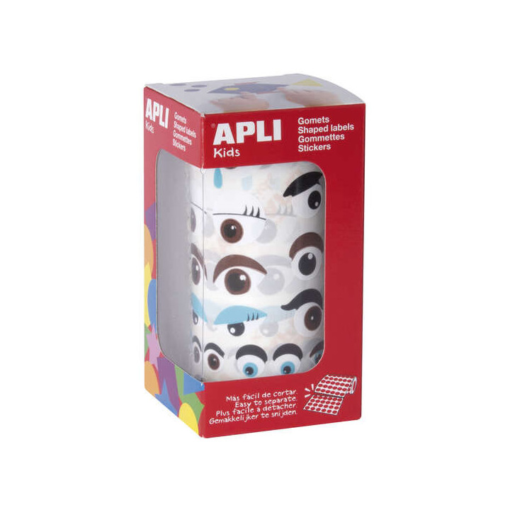 Apli Gomets Ojos de Colores - 23 Formas Diferentes - 30 Hojas Pretroqueladas - 1380 Gomets por Rollo