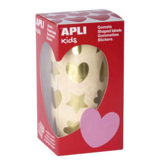 Apli Gomets Oro Formas Surtidas - 720 Gomets por Rollo - Adhesivo Base Agua - Cumple Normas EN-71 y FSC