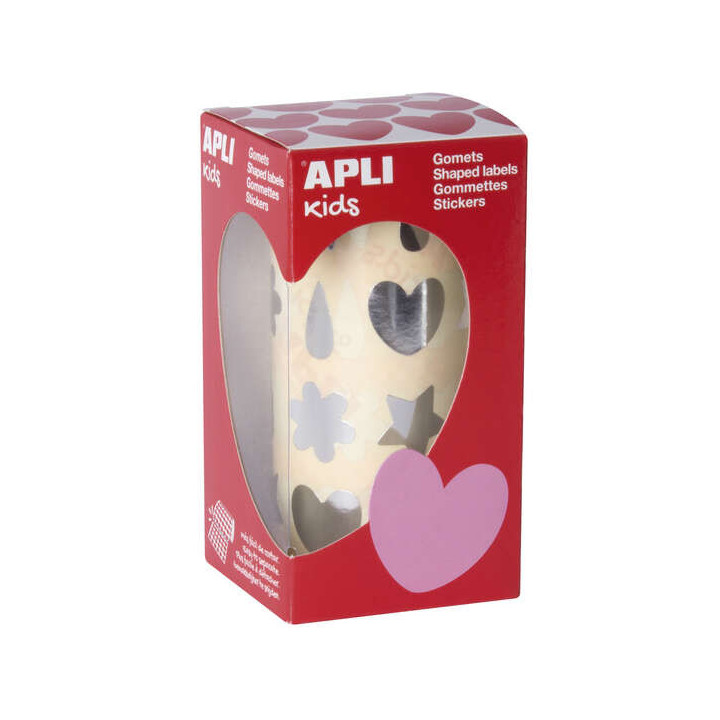 Apli Gomets Formas Surtidas Plata - 720 Gomets por Rollo - Adhesivo Permanente - Facil Separacion