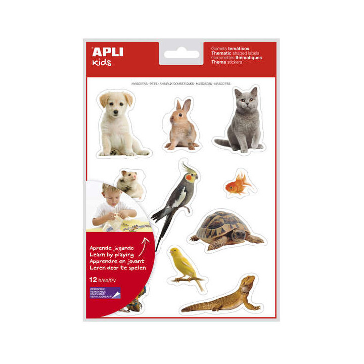Apli Gomets Tematicos Realistas de Mascotas - 132 Gomets en 12 Hojas - Adhesivo Removible - Ideal para Desarrollar Habilidades