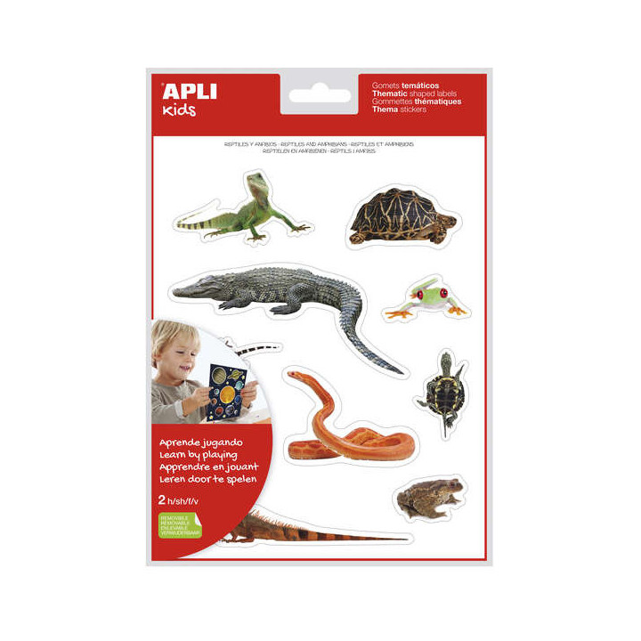 Apli Gomets Tematicos Realistas de Reptiles y Anfibios - 20 Gomets - Imagenes Realistas para Relacionar Animales - Adhesivo Rem
