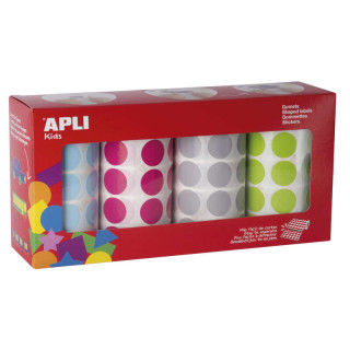 Apli Pack de 4 Rollos de Gomets Redondos Ø 20mm - 1770 Gomets por Rollo - Adhesivo Permanente - 7080 Gomets en Total - Ideales