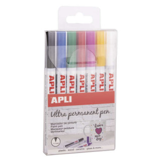 Apli Rotuladores Tinta Permanente Punta Fina - 1-2mm - Pack 7 Colores - Base Aceite - Larga Duracion - Resistente Al Agua - Sop