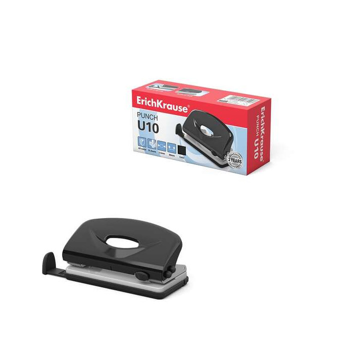 Erichkrause U10 - Perfora Hasta 10 Hojas - Cuerpo y Mecanismo de Acero - Garantia de 2 Años - Color Variado