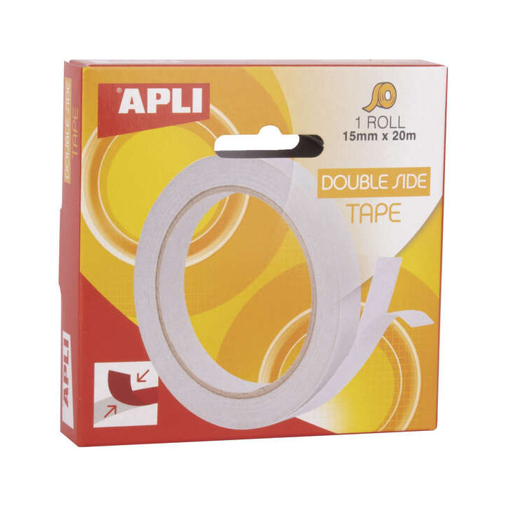 Apli Cinta Adhesiva Doble Cara 15mm x 20m - Facil de Cortar y Aplicar - Adhesion Fuerte y Duradera - Transparente Transparente