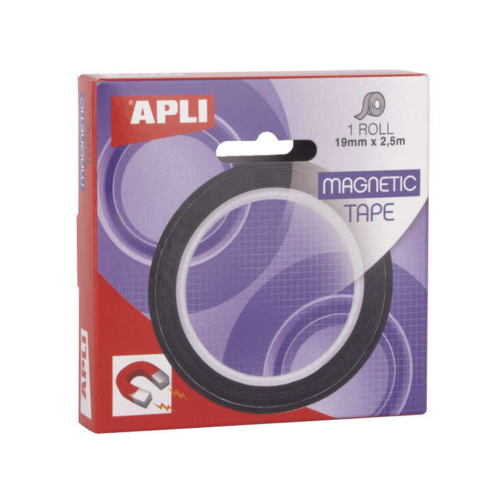 Apli Cinta Adhesiva Magnetica 19mm x 25m - Facil de Cortar - Adhesion Fuerte - Versatil y Reutilizable - Negra
