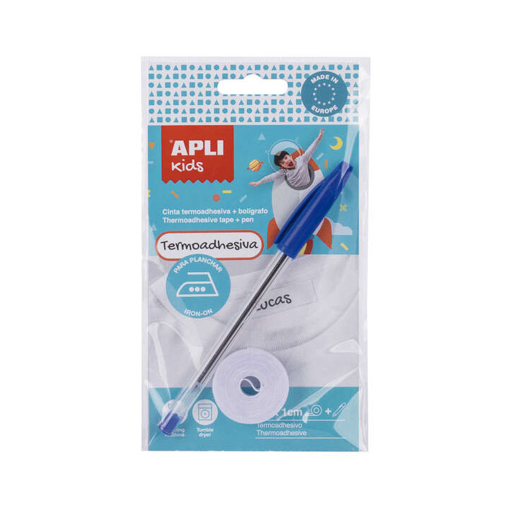 Apli Cinta Termoadhesiva para Marcar Ropa - 10mmx2m - 70% Poliester y 30% Algodon - Resistente a Lavadora y Secadora - Facil Us
