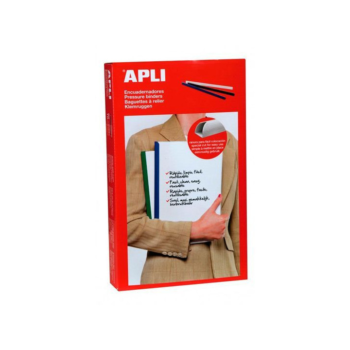 Apli Pack de 50 Encuadernadores Deslizantes - Facil y Rapido - Ranura para Insercion - Capacidad 150 Hojas - Color Negro