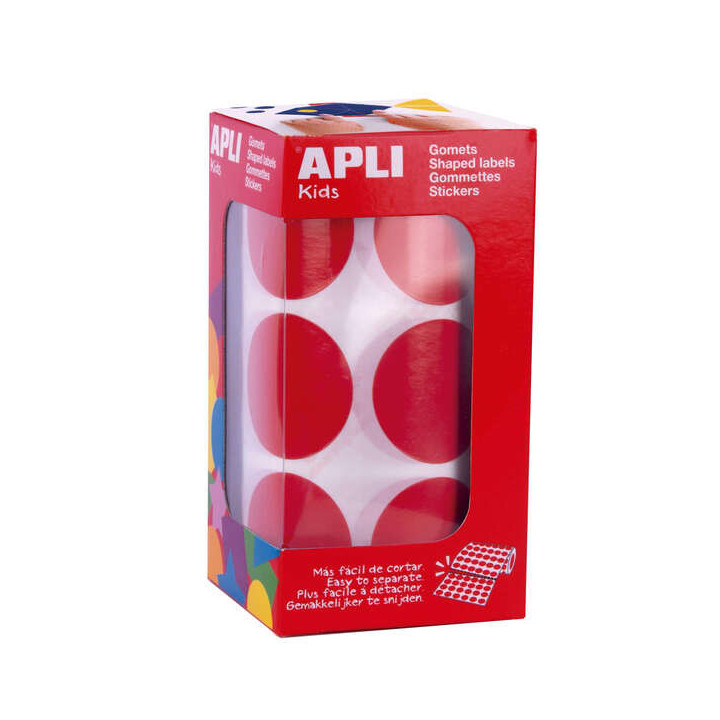 Apli Gomets XL Redondos Ø 33mm Rojos con Adhesivo Permanente - 708 Gomets por Rollo - Ideal para Desarrollar Psicomotricidad F