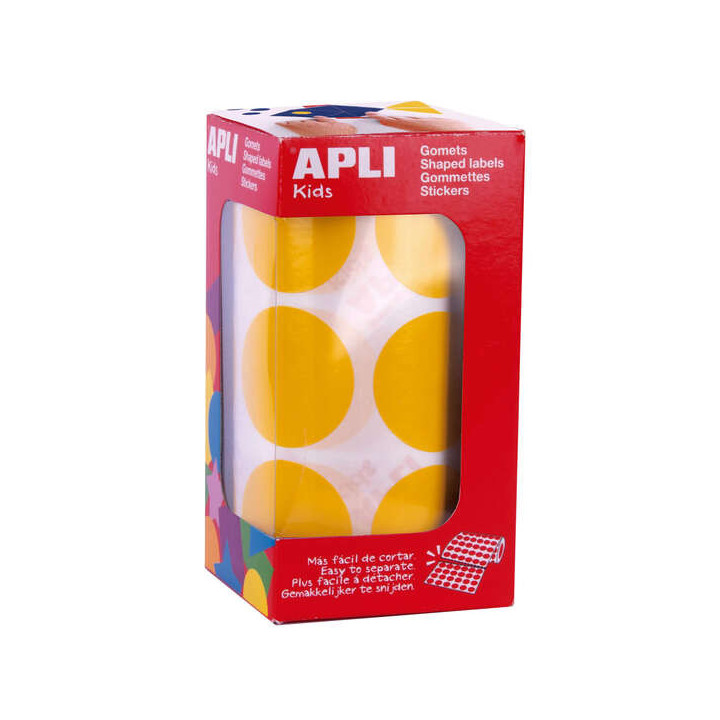 Apli Pack de 708 Gomets Redondos Ø 33mm - 59 Hojas Pretroqueladas - Adhesivo Permanente - Ideal para Escuelas Infantiles y Col