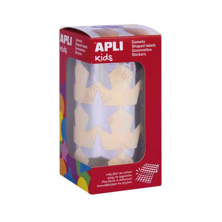 Apli Gomets Estrella Plata Metalizado - 33mm - Adhesivo Permanente - 708 Gomets por Rollo - Facil Separacion