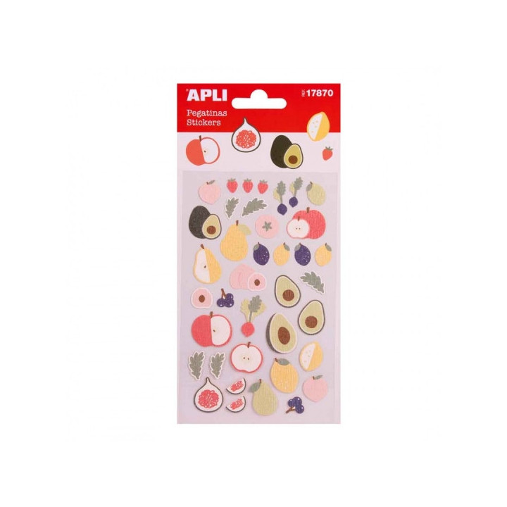 Apli Bolsa de Pegatinas con Frutas - Acabado Epoxy - Adhesivo Permanente - Ideal para Scrapbooking y Decoracion - Fomenta Creat