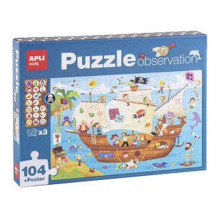 Apli Puzzle Observacion Barco Pirata de 104 Piezas de 5x5cm - Incluye Poster y 3 Fichas - Facil Manejo - Desarrolla Habilidades