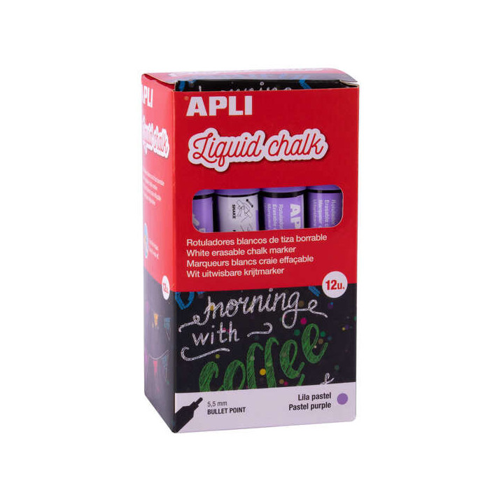 Apli Pack de 12 Rotuladores de Tiza Liquida - Punta Redonda - Ideal para Pizarras