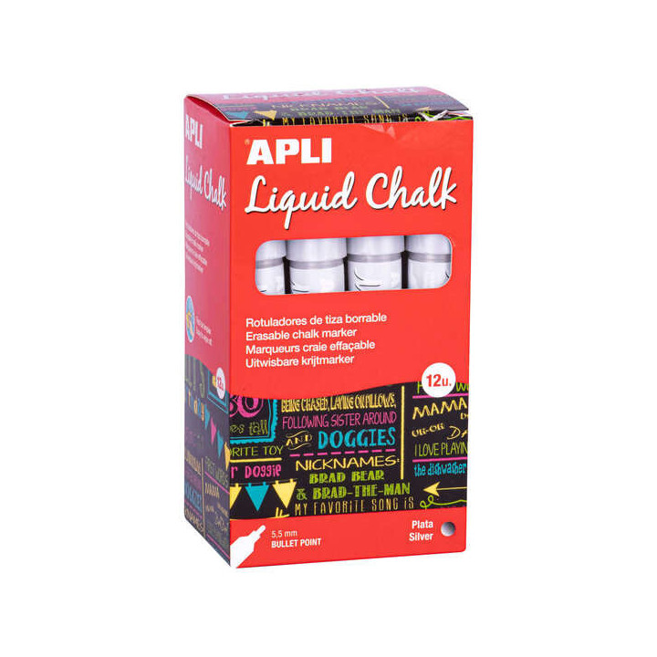 Apli Rotulador de Tiza Liquida Plata - Punta Redonda - Ideal para Pizarras