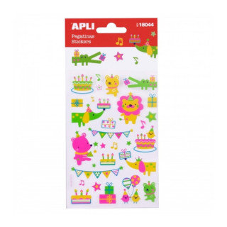 Apli Bolsa de Pegatinas Animales y Fiesta de Cumpleaños - Acabado Neon - Adhesivo Permanente - Ideal para Scrapbooking y Decor