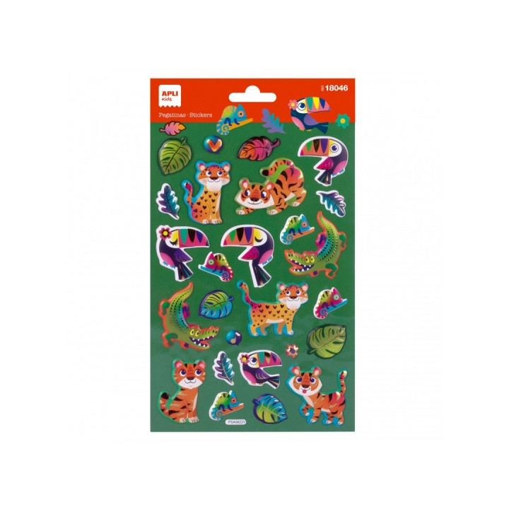 Apli Bolsa de Pegatinas Animales de la Selva - Acabado Metalizado - Adhesivo Permanente - Ideal para Scrapbooking y Decoracion
