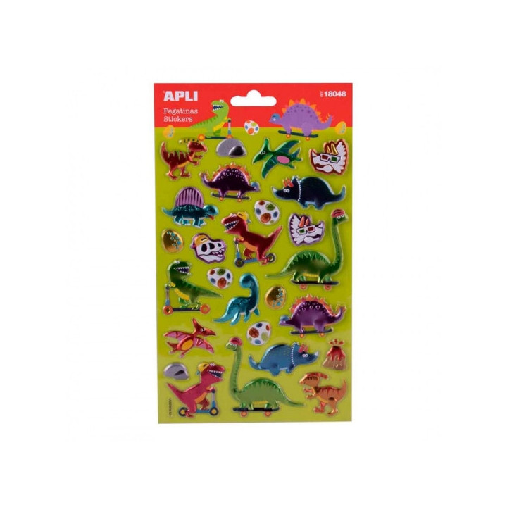 Apli Bolsa de Pegatinas de Dinosaurios - Acabado Metalizado - Adhesivo Permanente - Ideal para Scrapbooking y Decoracion - Fome