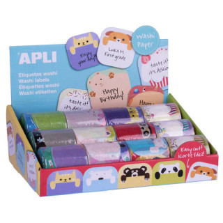 Apli Rollo de Etiquetas Washitape - 36 Etiquetas por Rollo - Faciles de Pegar y Despegar - 4 Modelos Disponibles con 6 Diseños