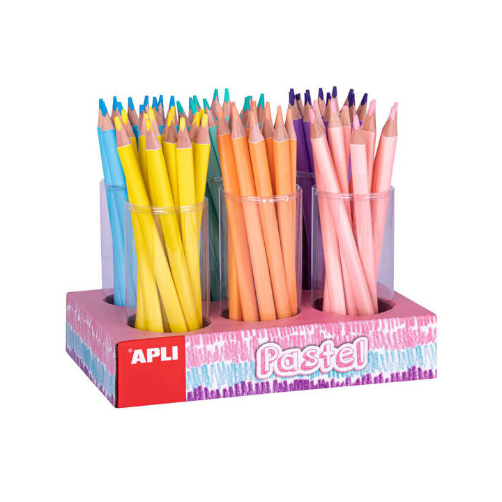 Apli Expositor de Lapices Jumbo Pastel - 108 Lapices de 5mm - Madera Triangular para Niños - 10mm de Diametro y 170mm de Largo