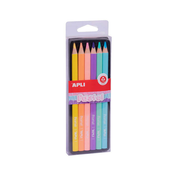 Apli Lapices Jumbo Pastel - 5mm de Grosor - Caja con 6 Colores Surtidos - Madera Triangular para Mejor Sujecion y Cobertura