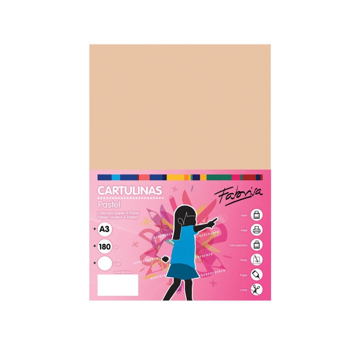 Fabrisa Pack de 25 Cartulinas 180 g/m² - Tamaño A3 - Color Vainilla