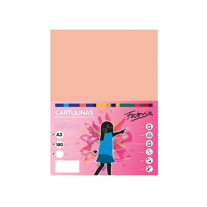 Fabrisa Pack de 25 Cartulinas 180 g/m² - Tamaño A3 - Color Salmon