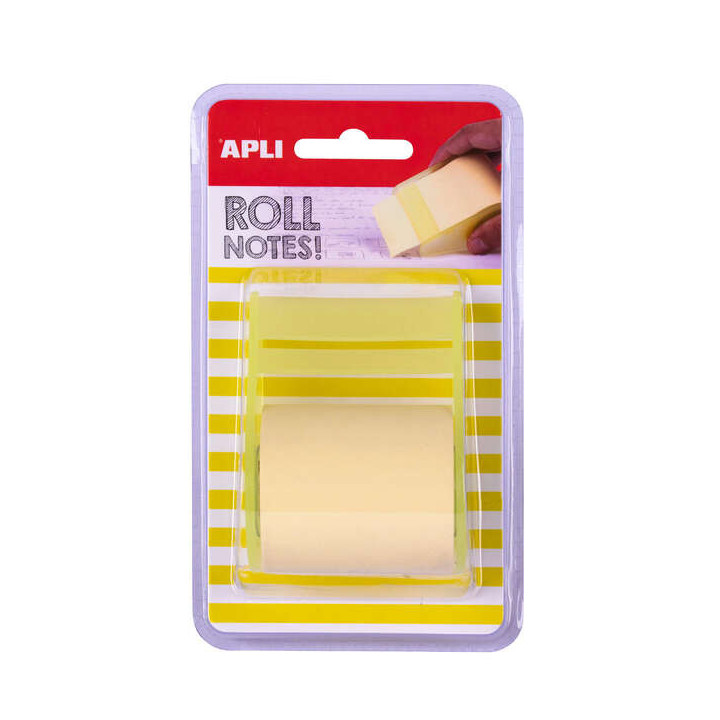 Apli Dispensador Nota Adhesiva Rollo - 50mm x 8m - Facil de Usar - Adhesivo de Calidad - Amarillo Pastel