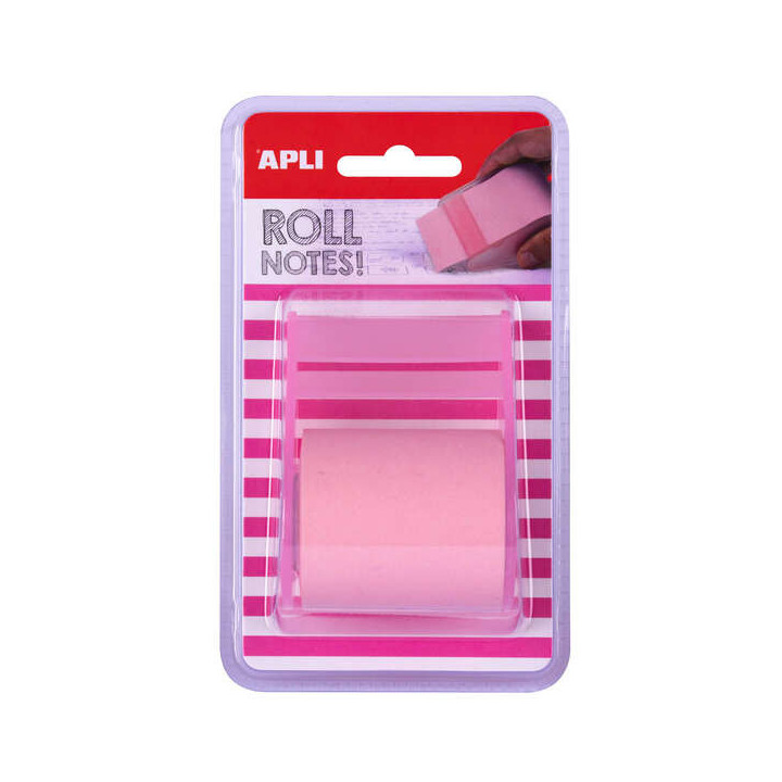 Apli Rollo Dispensador de Nota Adhesiva 50mm x 8m - Facil de Usar - Adhesivo de Calidad - Diseño Ergonomico - Rosa Pastel