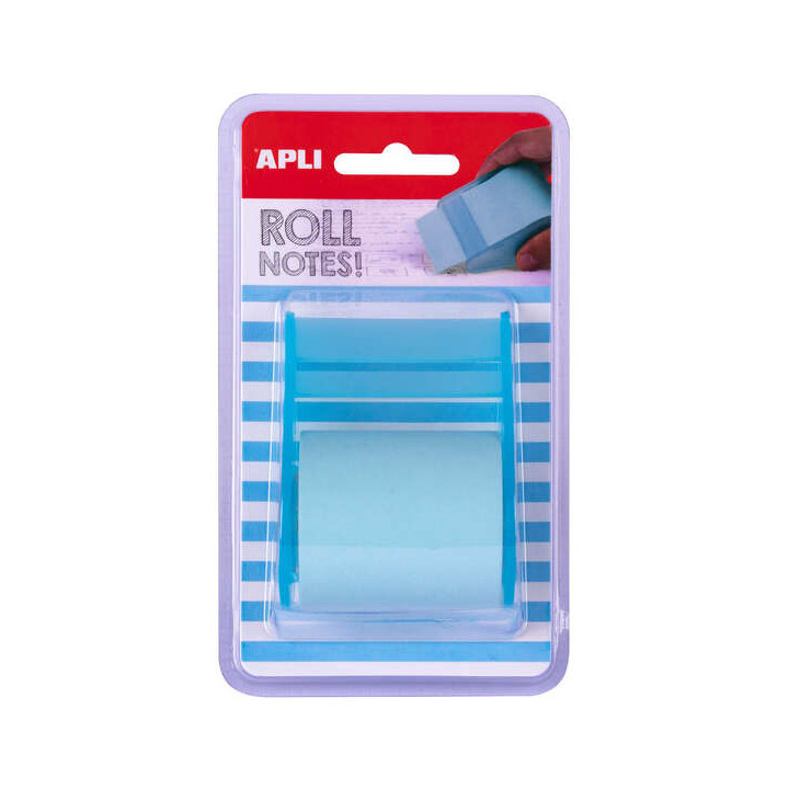 Apli Rollo Dispensador de Nota Adhesiva 50mm x 8m - Facil de Usar - Adhesivo de Calidad - Diseño Ergonomico - Azul Pastel