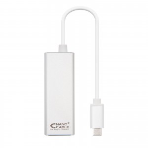 Nanocable Conversor USB-C a Ethernet Gigabit 10/100/1000 Mbps - 15 cm - Color Aluminio