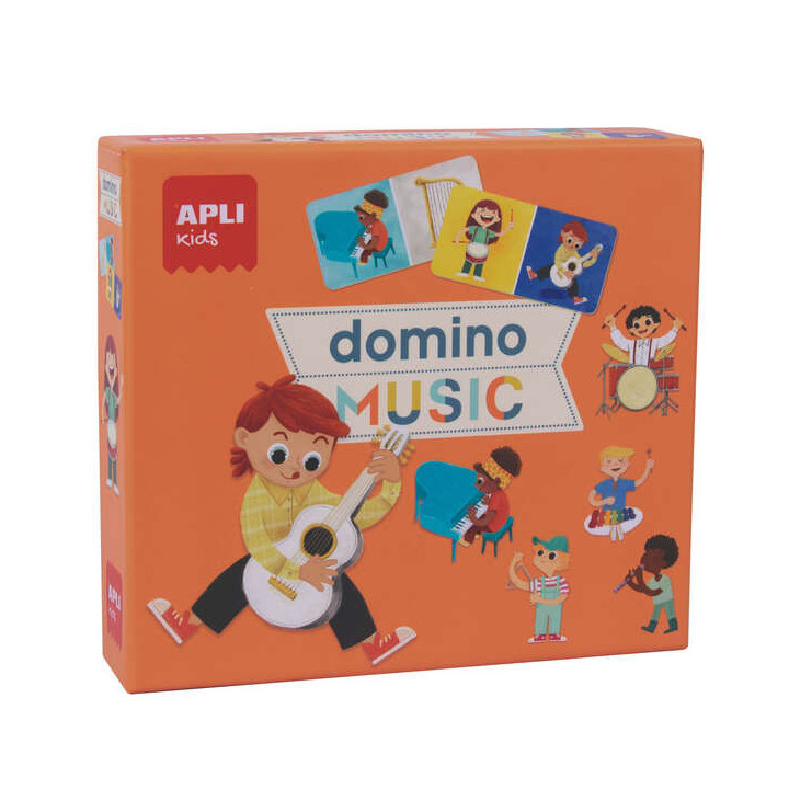 Apli Domino Music de la Coleccion Expressions - 28 Piezas Tematicas de Musica - Facil Manejo para Niños - Carton de 2mm con Ac