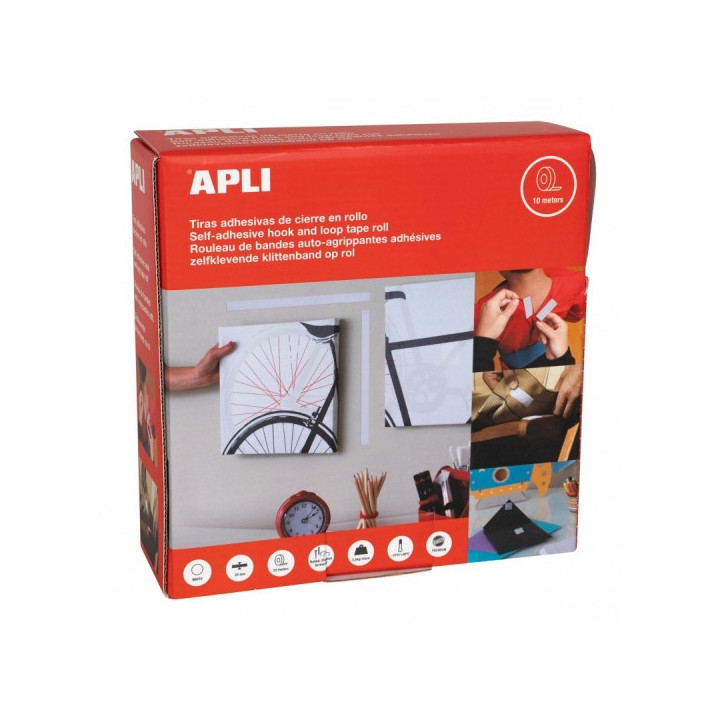 Apli Dispensador de Cinta Adhesiva Gancho Bucle - Union Segura - Reutilizable - Resistencia hasta 10 kg - Adhesivo Acrilico de