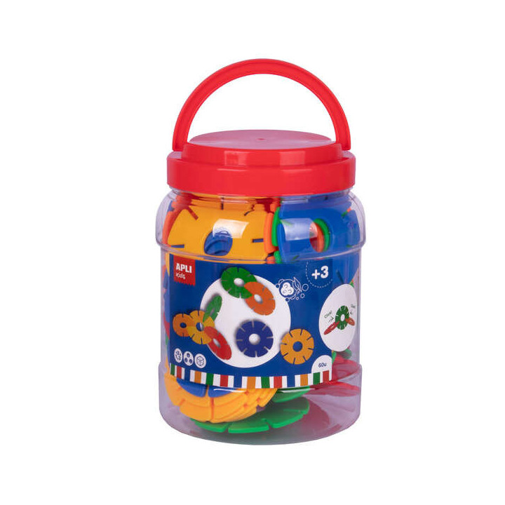 Apli Discos Circulares Didacticos - Ø 77mm - Kit de 60 Piezas para Construir Formas 3D - Desarrollo de Psicomotricidad Fina y