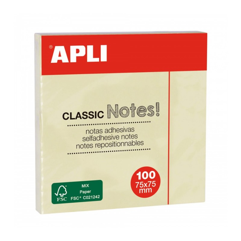 Apli Classic Bloc de 100 Notas Adhesivas 75 x 75 mm - Color Amarillo Apli Classic Bloc de 100 Notas Adhesivas 75 x 75 mm - Color Amarillo