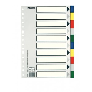 Esselte 713 Bolsa de 10 Separadores de Plastico - 10 Pestañas / 5 Colores - Multitaladro - Formato Folio